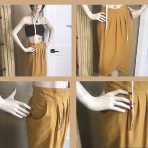MUSTARD WRAP LOOK LIGHTWEIGHT, FLOWY LINED SKIRT